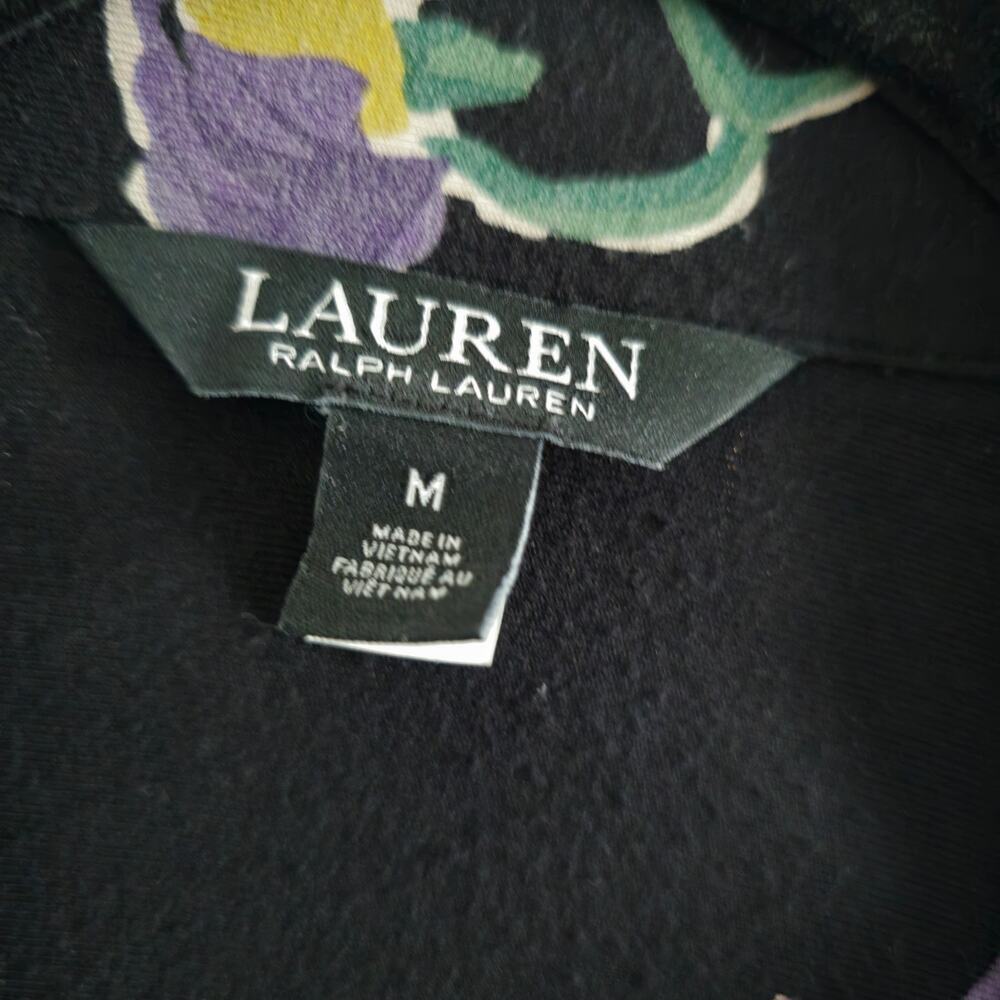 Lauren Ralph Lauren Black Floral Print Jersey Tie Neck Blouse Long Puff Sleeve M - Picture 6 of 9
